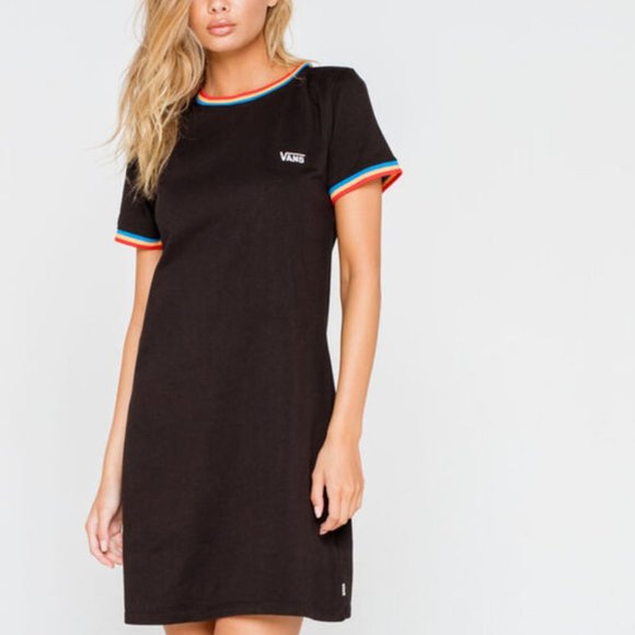 Vans Dresses & Skirts - Vans Black T-Shirt Dress with Rainbow Trim Size Small